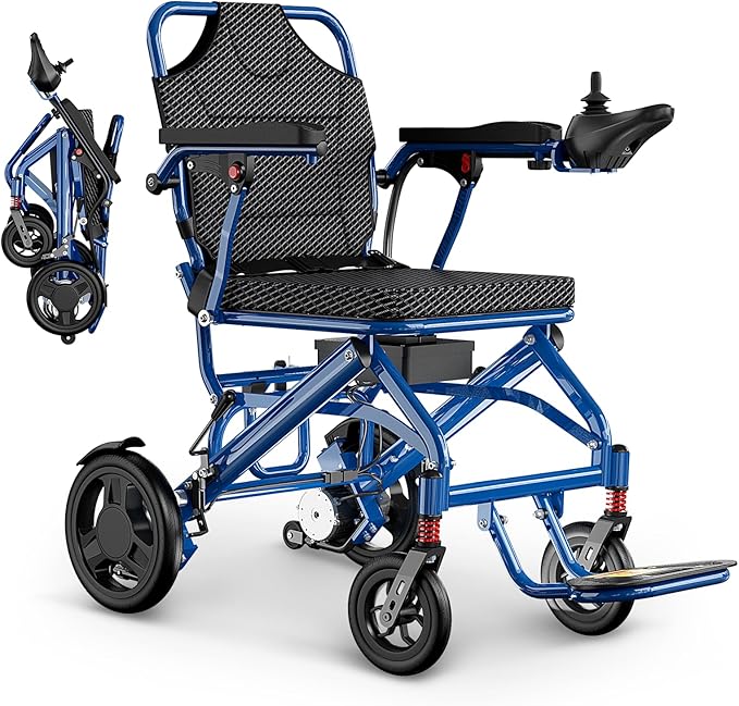 Electric Wheelchair for Adults Power Wheelchairs Lightweight Foldable Long Range All Terrain Motorized Wheelchair for Seniors Max 330 Lbs Compact Portable Airline Approved 45lbs (Blue)