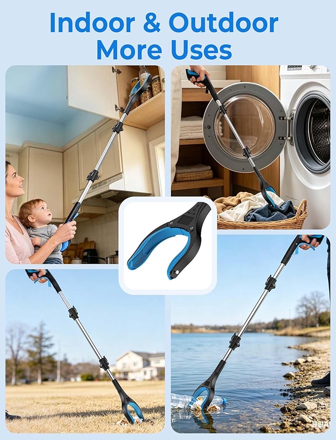 32" 2-Pack Grabber Reacher Tools, Upgraded Strong Foldable Grabber Pickup Tool, Rotating Extended Anti-Slip Jaw, Magnet & Heavy Duty Grip, Wide Claw Trash Claw Lightweight Grabber for Seniors Patient