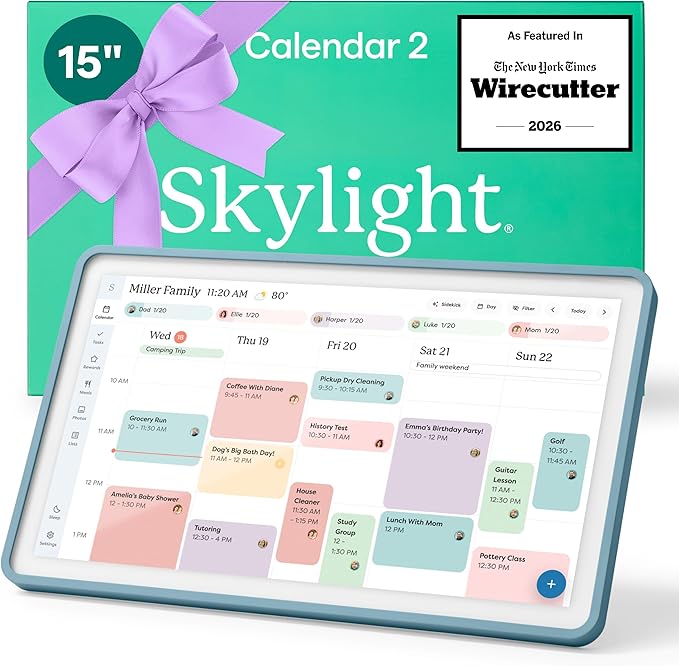Skylight Calendar 2 - 15-inch Full HD Touchscreen Digital Calendar, Featured on Wirecutter - Wall Planner & Interactive Chore Chart, Smart Family Organizer, 16GB Storage, Wi-Fi, Wall Mount Included - Classic, Lagoon