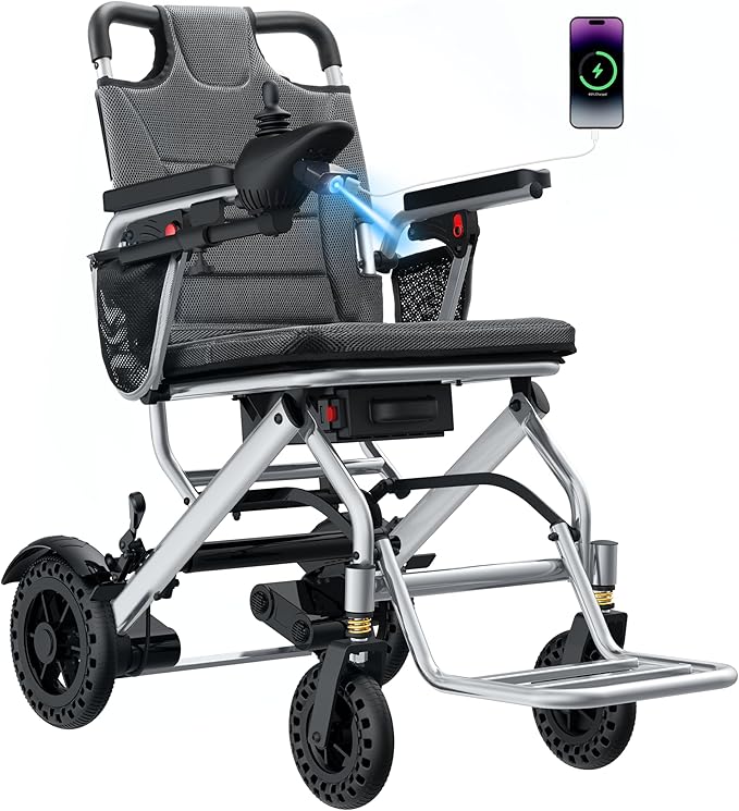33 lb Lightweight Electric Wheelchairs for Adults - 15 Miles Portable Foldable Electric Wheelchair with Removable Battery & LED Light, 360W All Terrain Power Motorized Wheelchair, Airline Approved