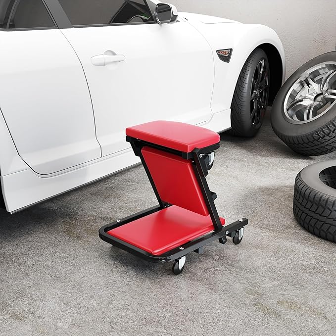 Goplus 2-in-1 Z Creeper, 40 Inch 350LBS Foldable Mechanic Creeper with 6 Swivel Wheels, Padded Headrest and Seat, Lay Down or Sit, Rolling Automotive Under Car Creepers for Garage, Shop, Auto Repair