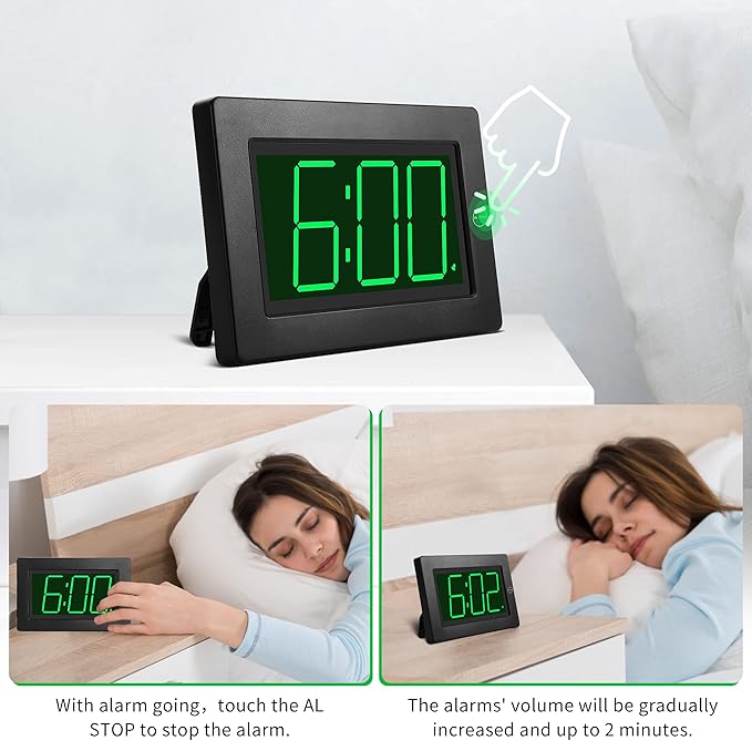KWANWA Large Digital Alarm Clock, 3" LED Display Battery Operated, Dimmable Auto Night Mode, Easy to Read for Seniors Visually Impaired, Cordless Wall Clock or Table Clock for Bedroom Living Room