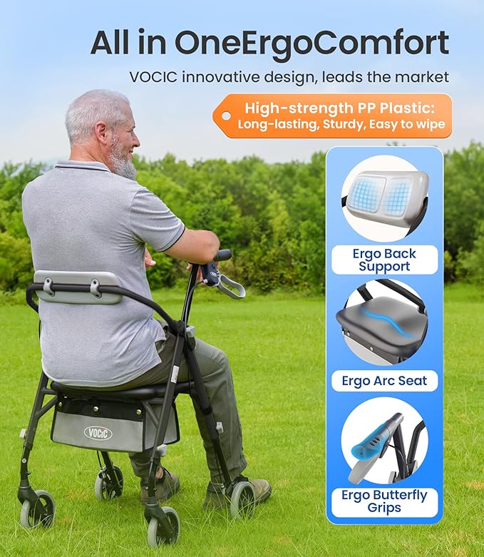 Walkers for Seniors, Z11 Rollator Walker with Seat, Max 380 lbs, Avant Walkers with Ergo Seat & Backrest, Foldable Rollator Adjustable Height, All Terrain Walker, Lightweight
