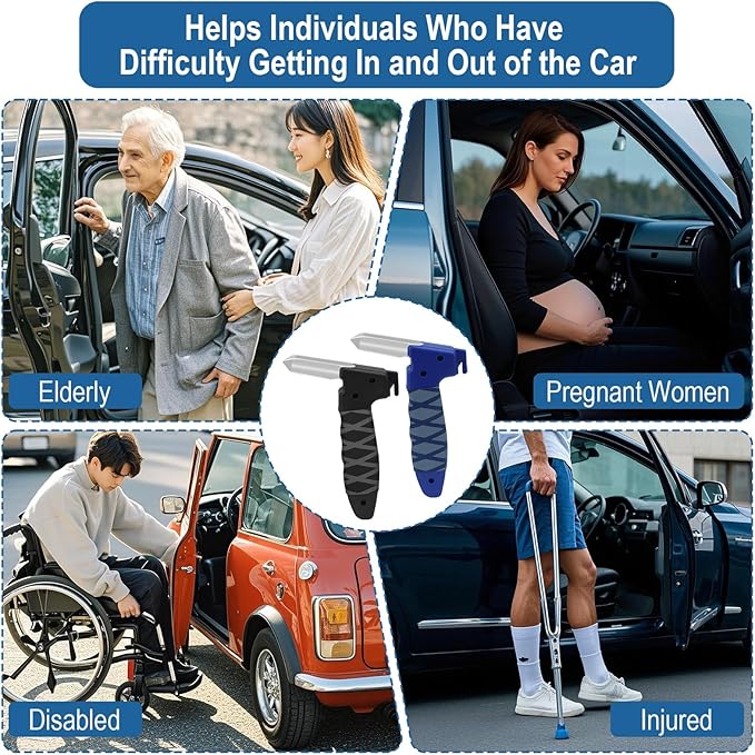 2 Pack Car Door Handle for Elderly,Portable Vehicle Support Car Cane,3 in 1 Car Handle Assist,Auto Cane Car Grab Handle to Get Out of Car for Seniors and Handicapped,Supports Up to 330 Pounds