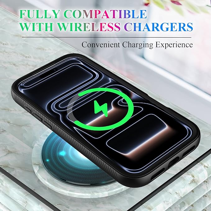 wahhle Compatible with iPhone 17 Pro Case, Magnetic Built in Screen Protector Full Body Shockproof Slim Fit Bumper Protective Phone Cover Men Women 6.3"-Black/Clear