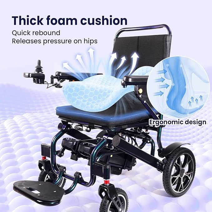 Electric Wheelchairs for Adults, 25 Miles New Remote Controlled Wheelchair, Ultra Lightweight 42LBS Folding Compact Motorized Wheelchair, Unique Blue Green Gradient Color, Airline Approved