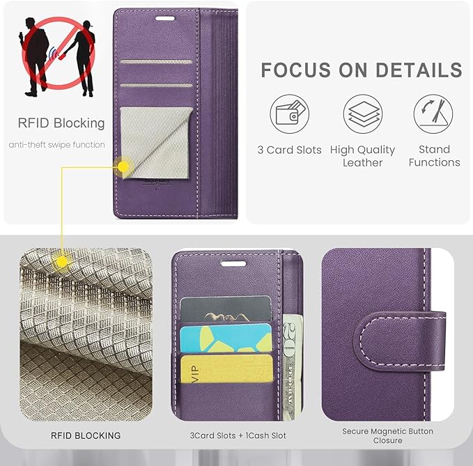 FLIPALM Wallet Case for Moto G Stylus 5G 2024, RFID Blocking Credit Card Holder, PU Leather Folio Flip Kickstand Protective Shockproof Cover for Motorola Moto G Stylus 5G 2024 (Purple)