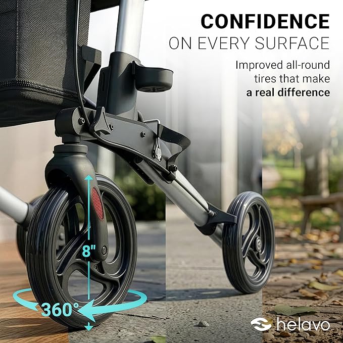 Helavo Foldable Rollator with Seat - Lightweight Aluminum Rolling Walker for Seniors and Adults