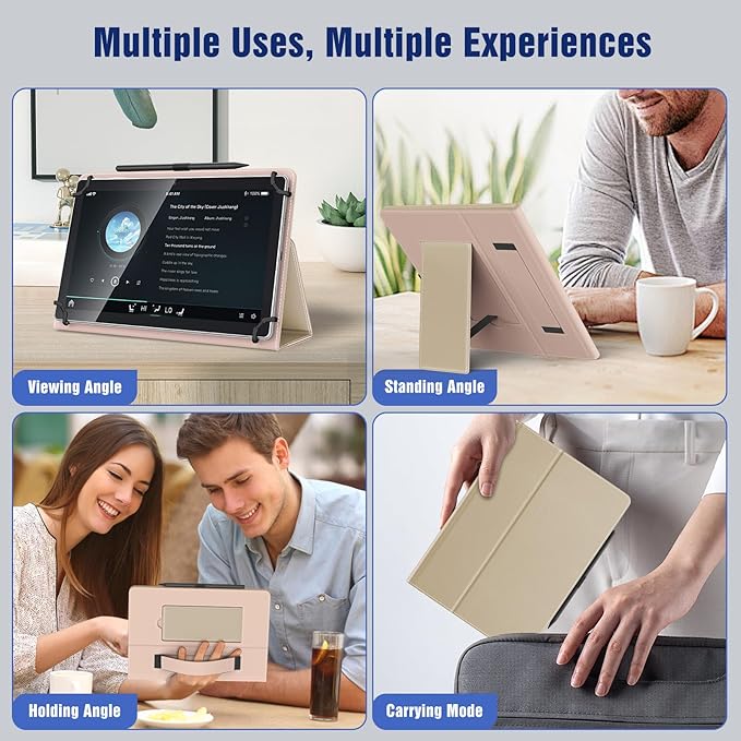 TiMOVO Universal Case for 10.1 Inch Android Tablet with Pen Loop, Lightweight Folding Stand Cover with Hand Strap for All 9.6"-11" Touchscreen Tablet, Champagne Gold