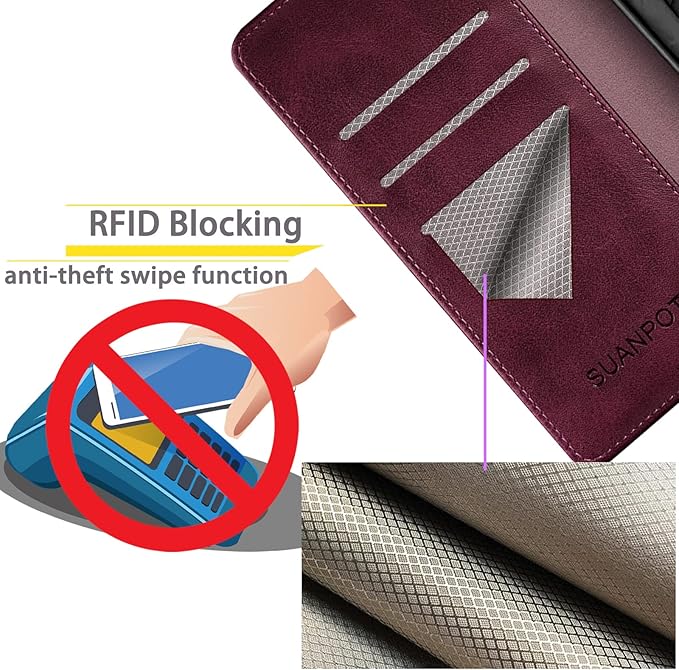SUANPOT RFID Wallet Case for Motorola Moto G Stylus 5G - PU Leather Shockproof Flip Cover with Card Holder (Wine Red)