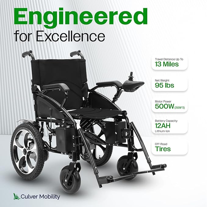 Culver Artemis All Terrain Electric Wheelchair Heavy Duty, Foldable Electric Wheelchairs for Adults, Power Wheelchairs for Seniors, Silla de Ruedas para Adultos Electrica — Black