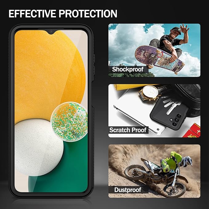 wahhle Compatible with Samsung Galaxy A13 5G Case, Built in Screen Protector Full Body Shockproof Slim Fit Bumper Protective Phone Cover for Samsung A13 5G 6.5 Inch Men Women-Black/Clear