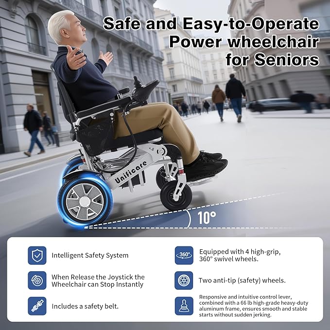 Unificate Foldable Electric Wheelchair for Adults: 3.7 MPH Max Speed & 5-Speed Adjustable | Smooth Start & Auto Brake | 300 lbs Capacity | Travel Mobility Scooter
