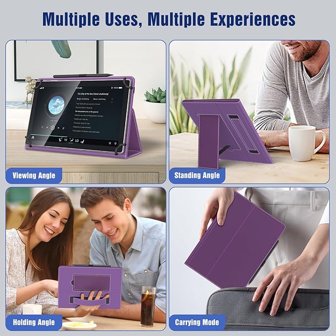 TiMOVO Universal Case for 10.1 Inch Android Tablet with Pen Loop, Lightweight Folding Stand Cover with Hand Strap for All 9.6"-11" Touchscreen Tablet, Dark Purple