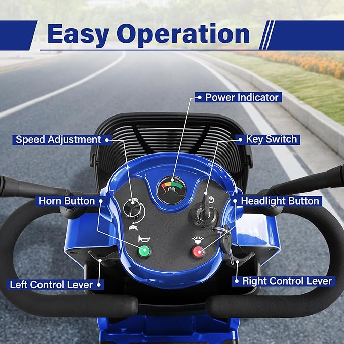Wooken Powered Mobility Scooter, 4-Wheel Mobility Scooter for Adults, Seniors,264 lbs All Terrain Foldable Powered Mobility Scooter, Electric Powered Wheelchair Heavy Duty Mobility for Travel