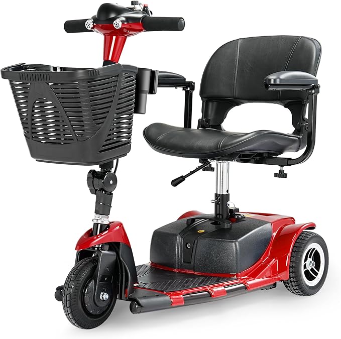 3 Wheel Mobility Scooters for Adults，Collapsible Electric Powered Wheelchair，Portable Compact Motorized Scooter for Travel，Long Range Power，Battery with Charger，Basket and Cup Holder
