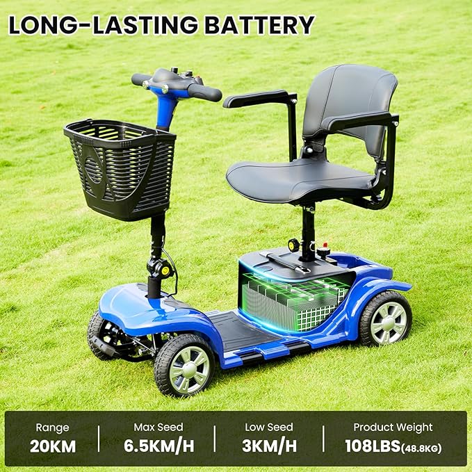 Mobility Scooters for Seniors, Light Weight Mobility Scooters for Adults, Compact Folding Electric Mobility Scooter, LED Lights, Adjustable Seat, 3~6.5 KM/H