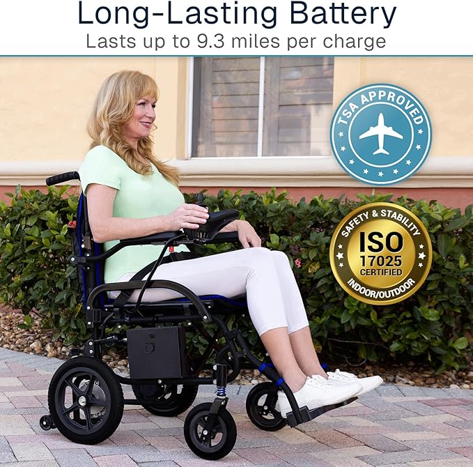 Vive Ultra Lightweight Electric Wheelchair for Adults - Foldable Power Wheel Chair - Collapsible, Folding, Ultralight, Motorized, Light Weight Travel Senior Folding Mobility Aid - Weighs Just 39 lbs