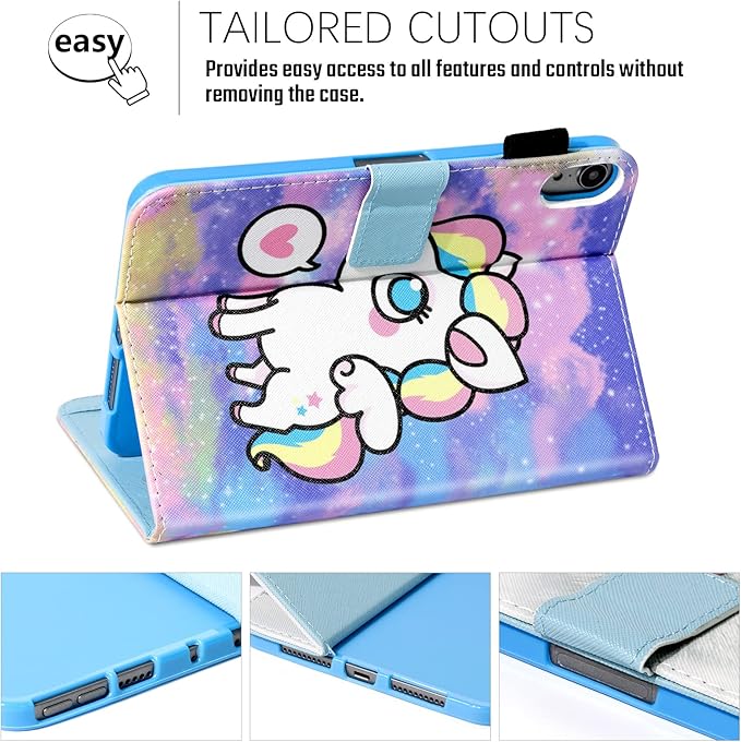 Dteck for iPad mini A17 Pro/A15 Bionic Case 8.3" 7/6th Generation 2024/2021 Release, PU Leather Protective Case with Auto Sleep Wake & Adjustable Stand, Lightweight Cute Slim Folio Cover, White Horse