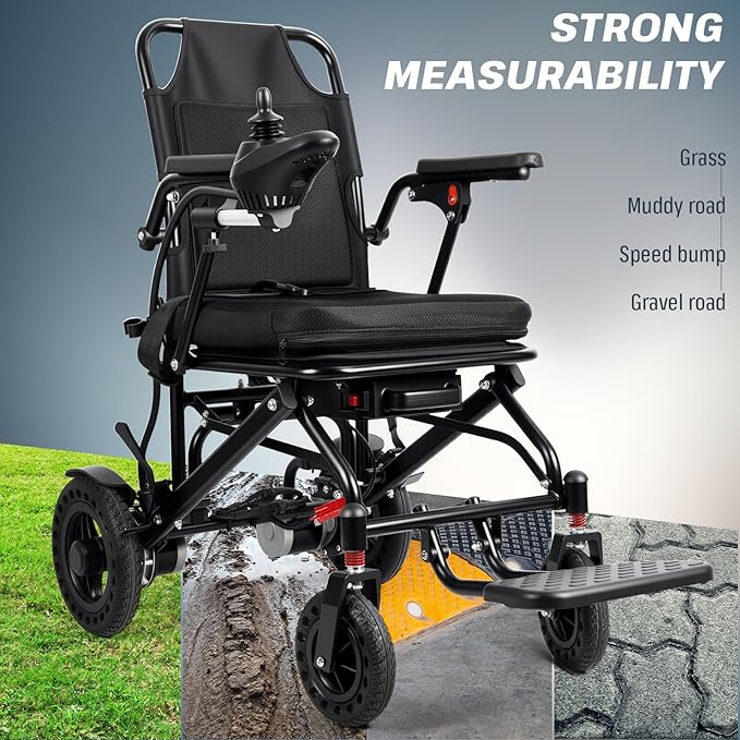 Ultra Lightweight Electric Wheelchair for Adults,33Lbs Foldable Power Wheelchair,12 Miles Range & Airline Approved, Portable Travel Wheelchairs for Seniors Indoor Outdoor Use,Dual 250W Motors (Black)
