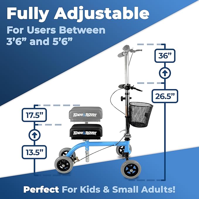 KneeRover Kids Knee Walker Child Knee Scooter for Small Adults for Foot Surgery, Broken Foot, Ankle Injuries - Lightweight Pediatric Knee Scooter for Broken Ankle (Light Blue)