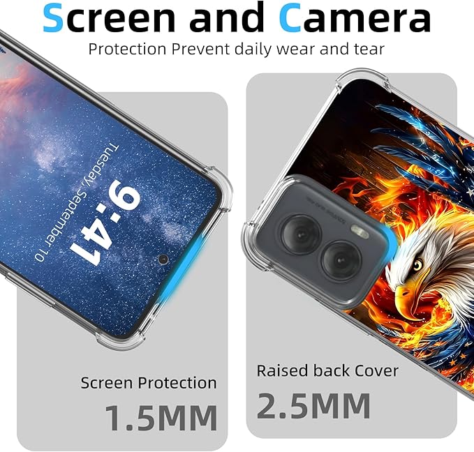 for Moto G Power 5G 2024 Clear Phone Case, Lightweight Transparent TPU, American Flag Flame Eagle Shockproof Four Corner Anti-Fall Case 6.7" for Moto G Power 5G, Screen Protector Film