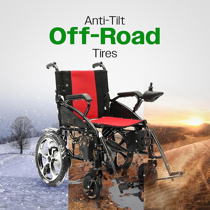 Culver Artemis All Terrain Electric Wheelchair Heavy Duty, 2xMotor Foldable Electric Wheelchairs for Adults, Power Wheelchair, Silla de Ruedas para Adultos Electrica, Wheelchairs for Seniors — Red
