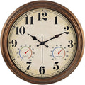 45MinST 16 Inch Bronze Vintage Large Indoor/Outdoor Waterproof Wall Clock with Thermometer & Hygrometer, Silent Non-Ticking Quartz Timepiece for Home, Porch, Garden,Pool