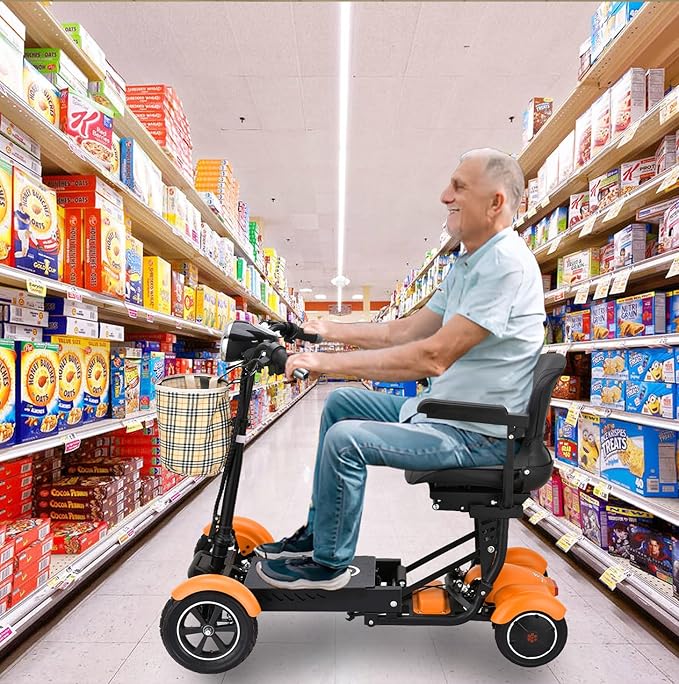 Dragon Mobile EX 4 Wheel Foldable Mobility Scooter for Adults, Elderly & Travel - All Terrain Aluminum Alloy Power Wheelchair with Premium Large Seat - Front Basket Included (Matte Orange)
