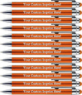 Personalized Pens with Stylus Tip -Bright Vibes- Click action - Custom - Black writing - Printed Name pens - Imprinted with Your Logo or Message - FREE PERSONALIZATION - 12 Pens/Box (Orange)