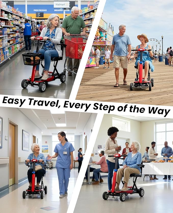 4 Wheel Mobility Scooters for Seniors, 4 Wheel Electric Scooter for Adults, Electric Wheelchair Device, 12 Mile Range, Supports 260lbs Weight, Only 46lbs, Adjustable, with Headlight & Taillight