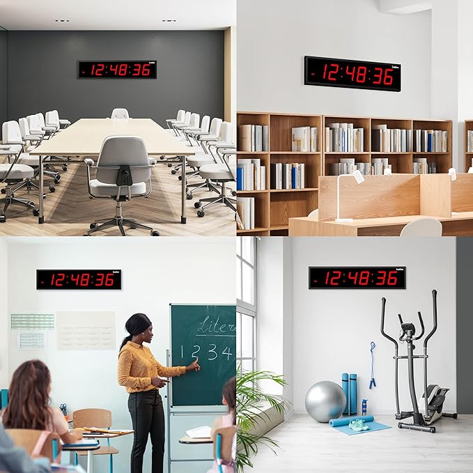 Ivation Oversized Large Digital Wall Clock - Big LED Digital Clock w/Large Display & Durable Aluminum Frame, Shelf or Wall Mount (24 Inch - RED) 6 Brightness Levels | Time Memory | Remote