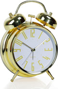 AYRELY Super Loud Alarm Clock for Heavy Sleepers Adults,Twin Bell Retro 4 Inch Silent Non-Ticking Quartz with Backlight, Metal dial, Alarm Clocks for Bedrooms Bedside (Gold-White)