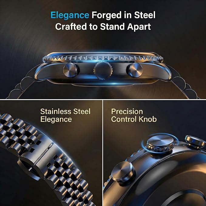 2026 Rotating Bezel Smart Watch for Men with Bluetooth Call, Heart Rate, Blood Pressure, SpO2, Sleep Monitor, Waterproof Round Watch with Encoder Knob, 1.32" AMOLED Display, Compatible Android and iOS