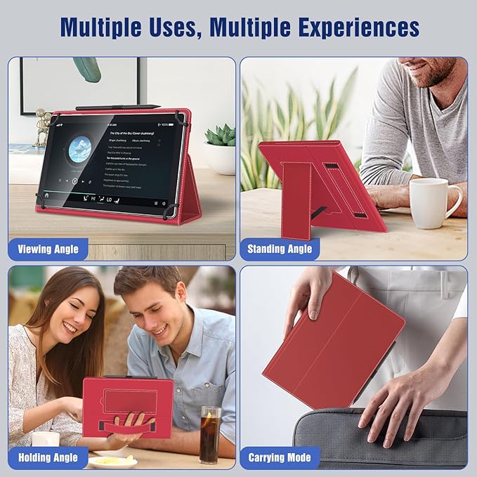 TiMOVO Universal Case for 10.1 Inch Android Tablet with Pen Loop, Lightweight Folding Stand Cover with Hand Strap for All 9.6"-11" Touchscreen Tablet, Dark Red