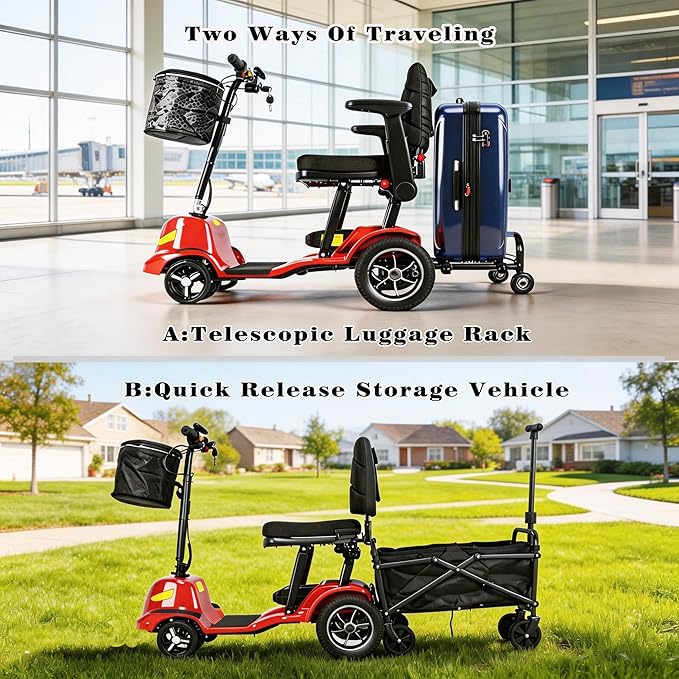 30mile Mobility Scooter for Adults with Travel Bag,33lb Magnesium Ultra Lightweight Folding Power Mobility Scooter for Senior,All Terrain Motorized Scooter,Airline Approved,Two Battery (Two Battery)