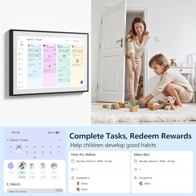 Digital Calendar, 15.6 Inch Wall Planner Electronic Calendar & Chore Chart, Smart Touchscreen Interactive Display for Family Schedules, Great for Organizing Your Routines, Wall & Desk Mountable, Gifts for Women Men, Gifts for Mom Dad