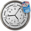 Time & Day of The Week Wall Clock with 12” Modern Aluminum Frame – – Ideal Retirement Gift for Men and Women, Day Clock for Seniors and Retirees