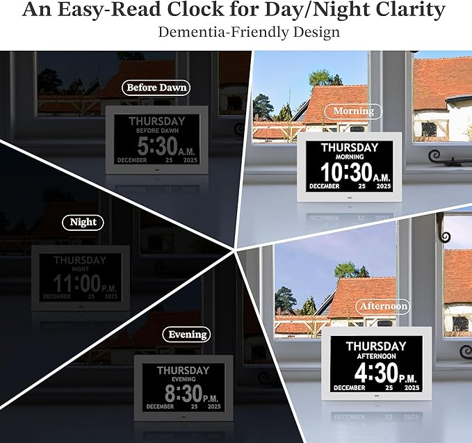 Black+White Set - 10.1'' Dementia Clock for Seniors (2-Pack), Large Digital Display with Date/Time/Day, for Elderly/Alzheimer's, HD 1280*800, 10 Reminders & 6 Alarms, Auto Dimming, Remote Control