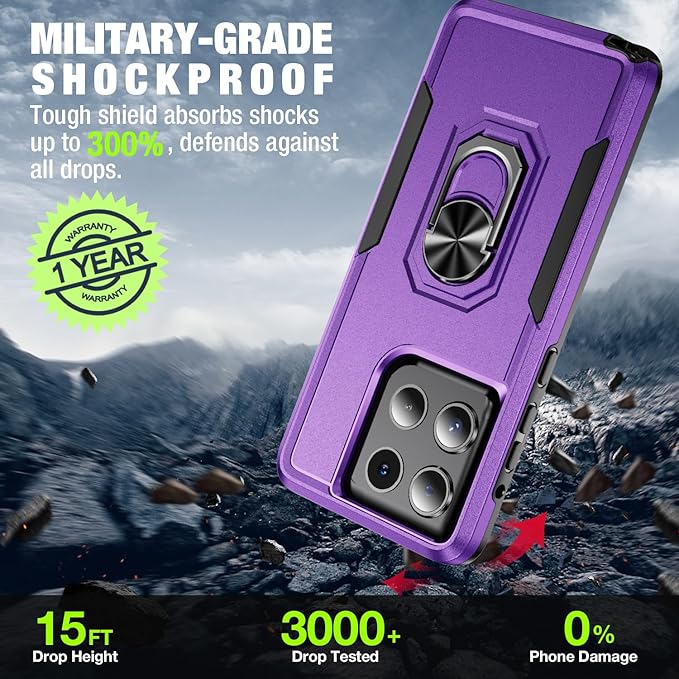 for Motorola Moto G Stylus 2026/2025 Case [15 FT Military Grade Drop Protection] with 2X Tempered Glass Screen Protector, Heavy-Duty Shockproof Magnetic Kickstand Case Purple