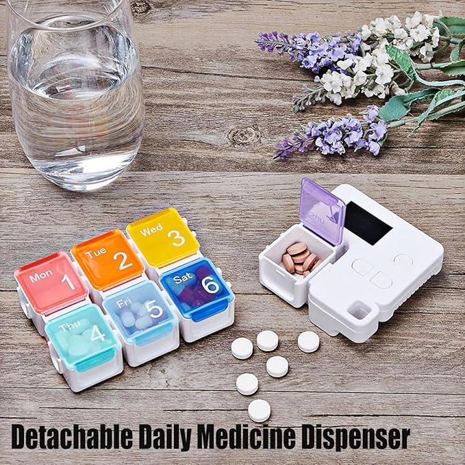 7 Days Pill Dispenser Organizer with Reminder Alarm,Daily Medicine Dispenser,Portable Weekly Pill Box,Travel Vitamins Fish Oils Small Supplements Medicine Box Case (Blue)