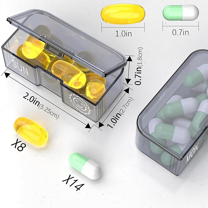 Pill Organizer 7 Day AM PM, Discreet 2 Times a Day Weekly Pill Box with Double Protection Shell, Large Capacity Portable Vitamin Case for Travel Meds & Medicine Organizer (Silver and Pink)