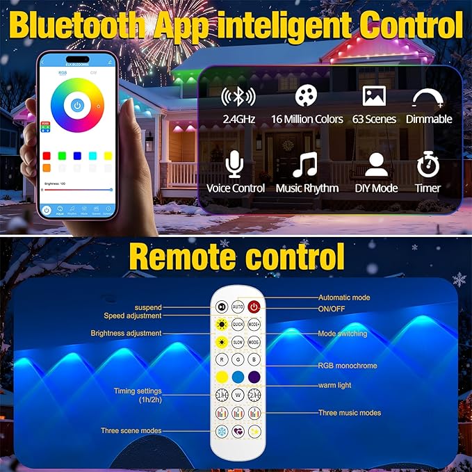 100ft Permanent Outdoor Lights for House, St. Patrick's Day House Roof Lighting RGB+IC Smart Outdoor Decor 50 Scene Modes with App/Remote Control, IP67 Waterproof Decor Led Lights for Valentine's Day