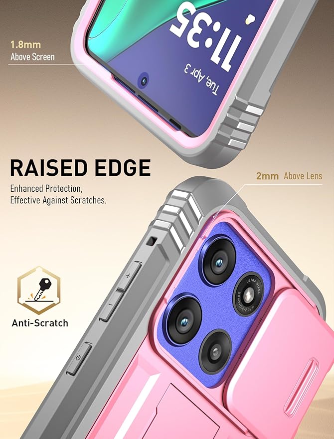 Poetic Revolution Case for Motorola Moto G Stylus 5G 2025, [Slide Camera Cover] [Screen Protector Works with Fingerprint ID] Military Grade Rugged Shockproof Phone Case with Built in Kickstand, Pink