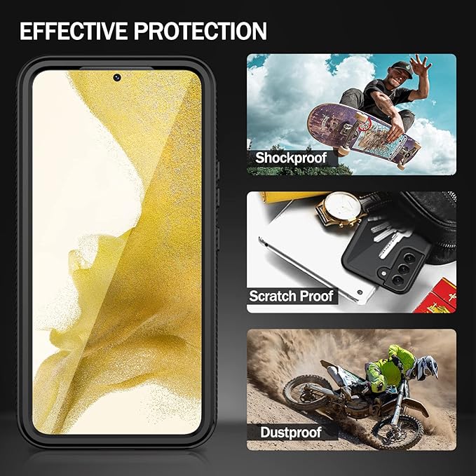 wahhle Compatible with Samsung Galaxy S22+ Plus Case, Built in Screen Protector Full Body Shockproof Slim Fit Bumper Protective Phone Cover for Samsung S22+ Plus 5G-Black/Clear