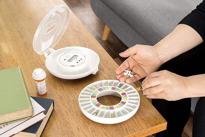 e-Pill MedTime Station Pro Automatic Pill Dispenser Locked Clear Lid Blue Tray for Seniors