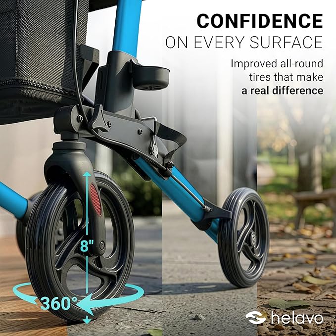 Helavo Foldable Rollator with Seat - Lightweight Aluminum Rolling Walker for Seniors and Adults