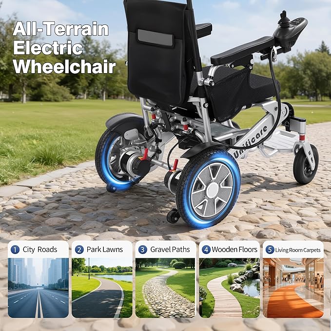 Unificate Foldable Electric Wheelchair for Adults: 3.7 MPH Max Speed & 5-Speed Adjustable | Smooth Start & Auto Brake | 300 lbs Capacity | Travel Mobility Scooter