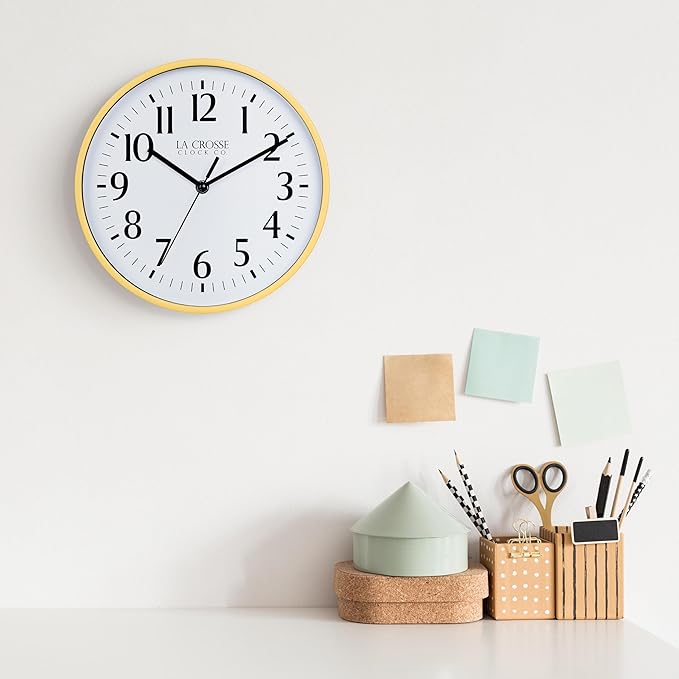 La Crosse Clock 404-3025Y 10 Inch Yellow Basics Analog Quartz Wall Clock