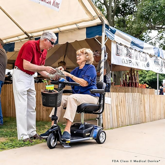 Pride Mobility Go Go Elite Traveller 3-Wheel Scooter - Travel Mobility for Adults, 18 Ah Battery, 300 Lbs Weight Capacity, Blue, Seat Dimensions - 17" W x 17" D - SC40E-18AH